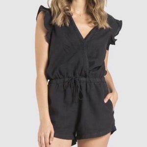 Bella Dahl Ruffle Sleeve Linen Romper Tie Waist